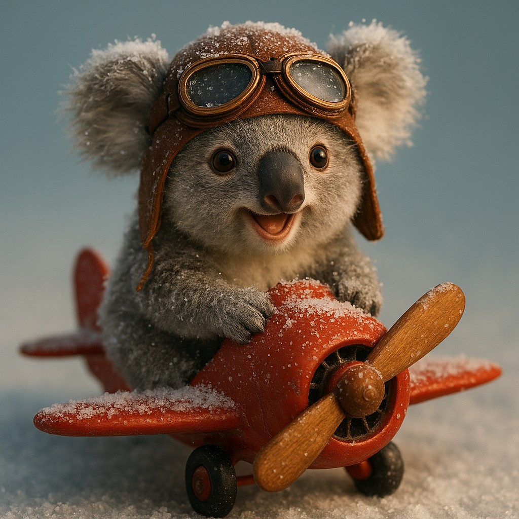 লাল প্রপেলার বিমানে আকাশে উড়ছে কার্টুন-স্টাইলের এক পাইলট