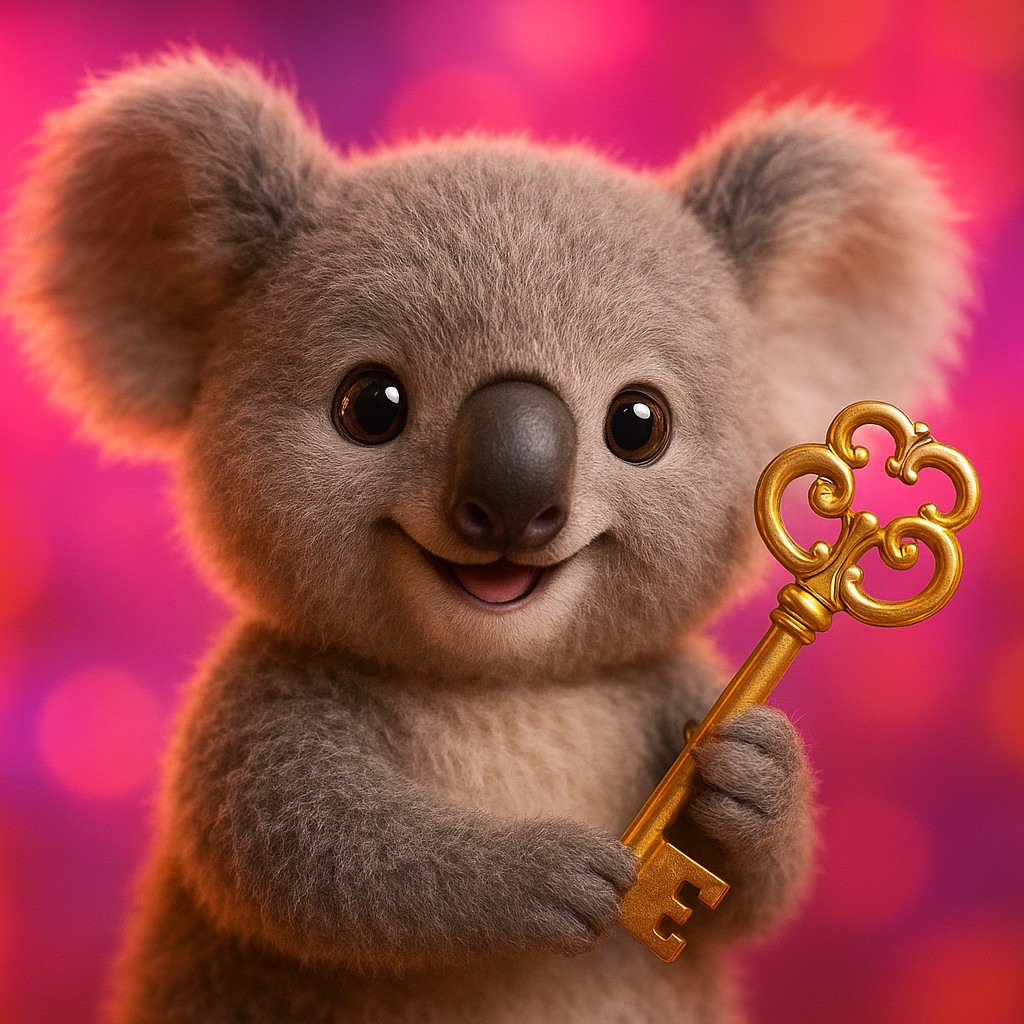 উজ্জ্বল 111bd গেমিং সেটিং-এ সোনালি চাবি হাতে আনন্দিত চরিত্র